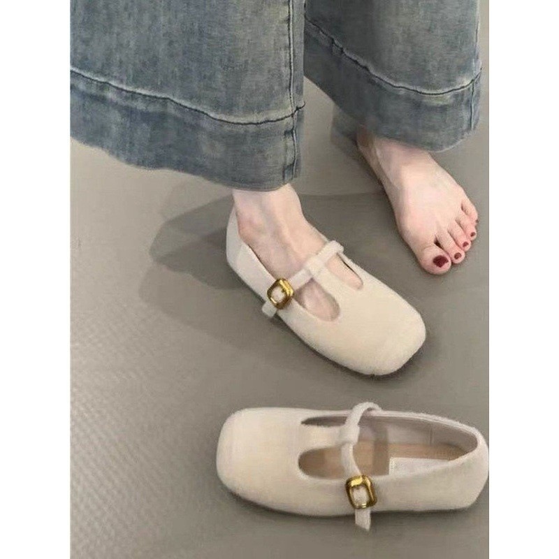 法式平底浅口单鞋复古玛丽珍毛毛鞋女2025秋季新款灰色豆豆鞋|undefined