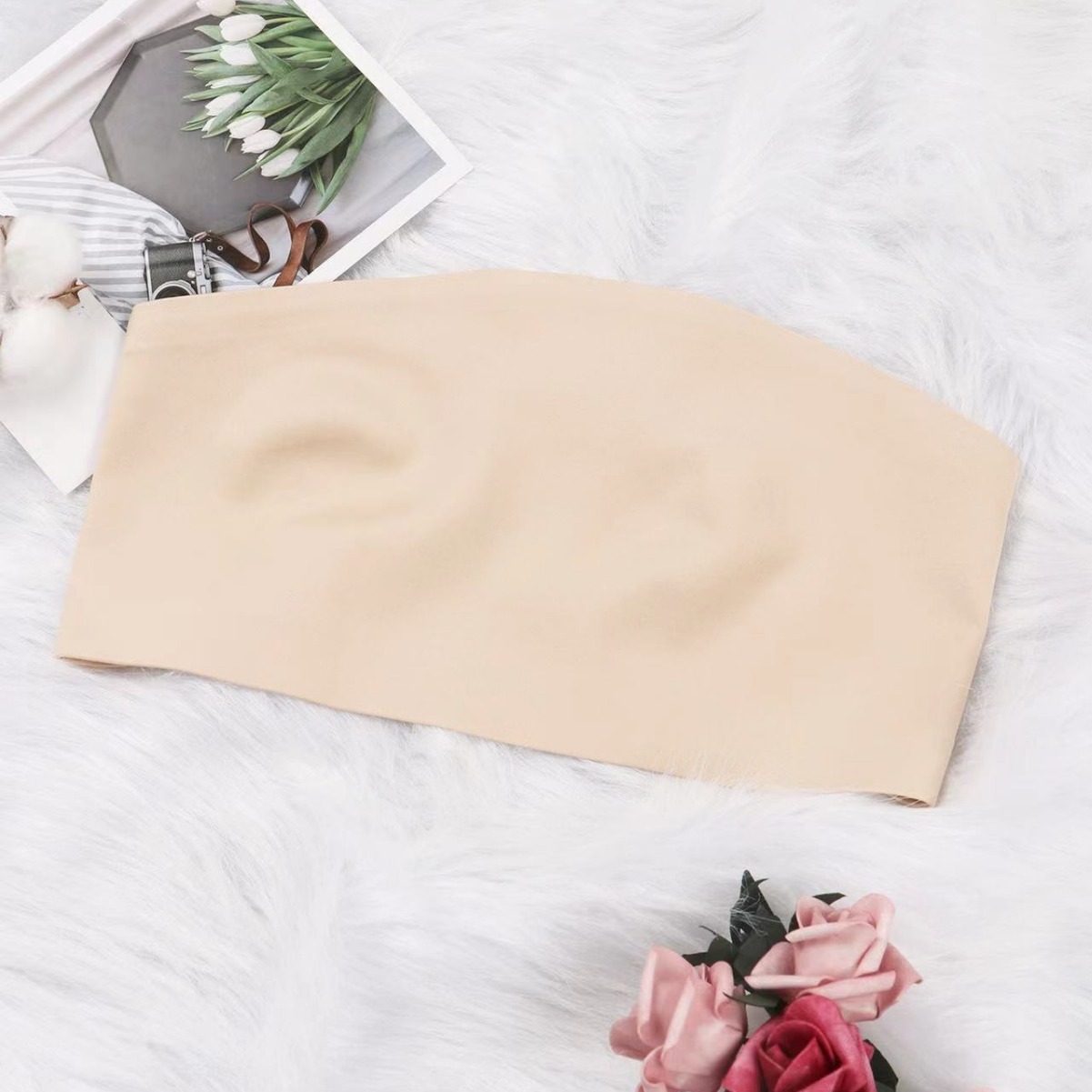 Transfronterizos de tamaño grande sin marcas de seda de hielo para el pecho de verano delgado transpirable sexy para reunir ropa interior de mujer sin correa de hombro