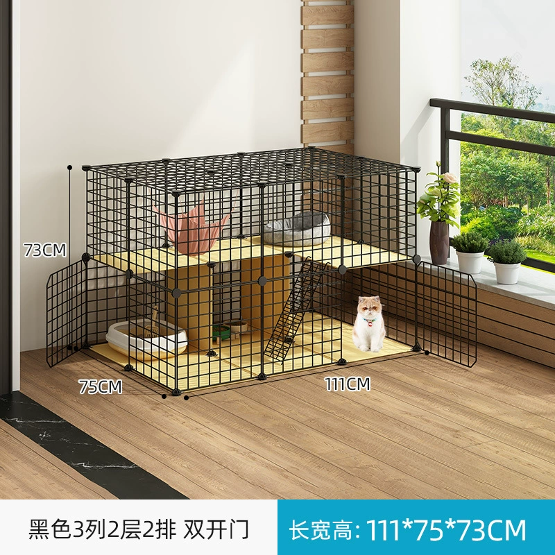 Cat Cage Double-Layer Indoor Pet House, Integrated Litter Box, Multi-Layer Kit