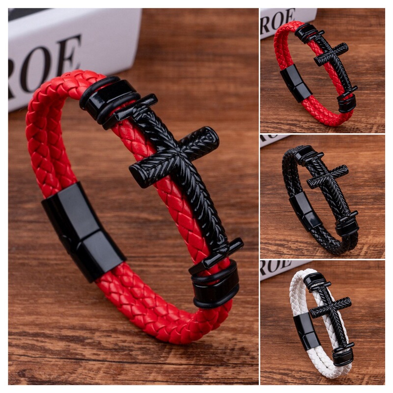 Men's DIY Retro Cross Braided Leather Bracelet High-End Ethnic Style Bracelet Versatile Bracelet for Men and Women
