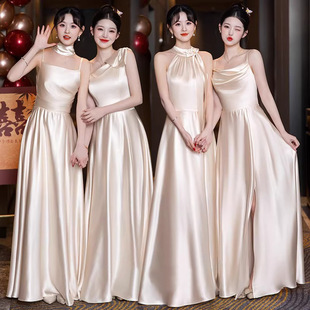 Bridesmaid Dress Champagne Color 2025 New High-End Niche Wedding Sister Group Dress Skirt Satin Dress