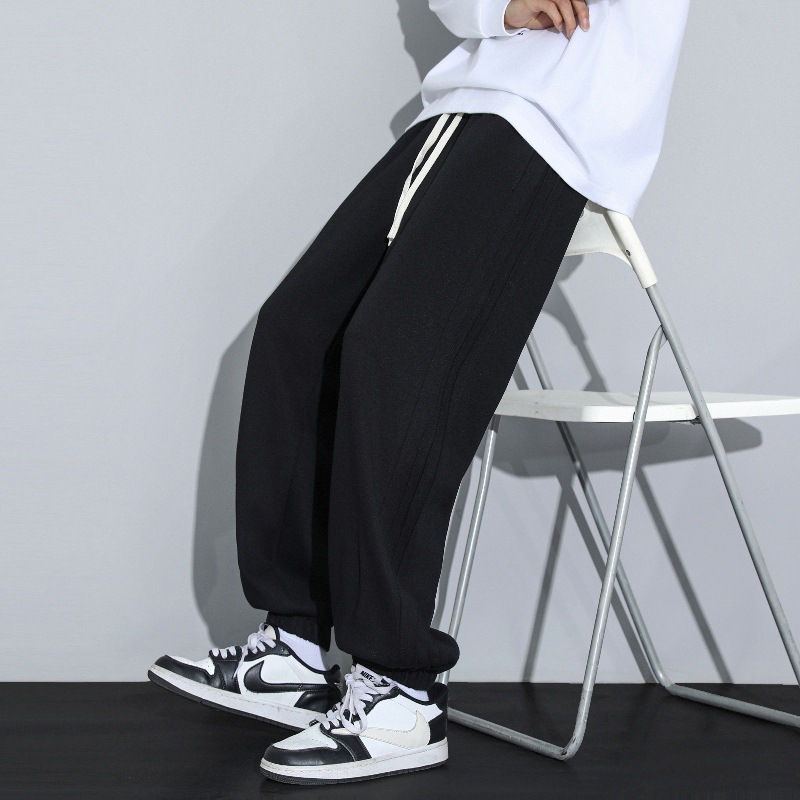 Pantalón Deportivo Ancho con Franja Lateral para Hombre de Algodón Resistente al Desgaste para Uso Casual