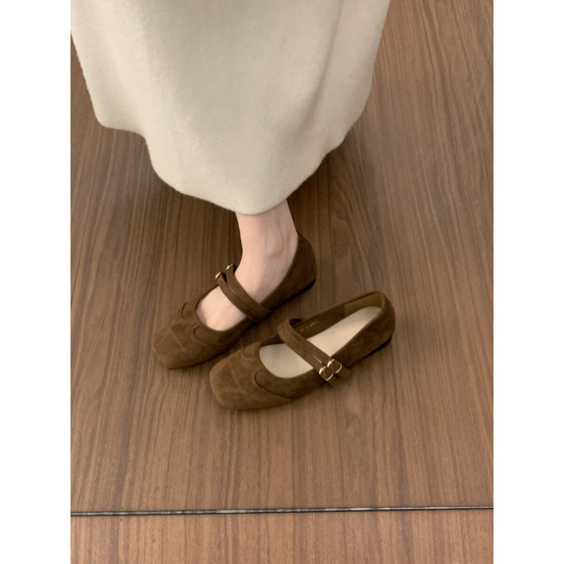 French-style double-row single-strap square-toe shallow pumps for women, versatile and comfortable, gentle ballet flats, evening Mary Janes