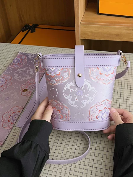 Team building DIY material kit, new Chinese-style Song brocade handmade bag, color-blocking bucket bag, single-shoulder crossbody women's bag