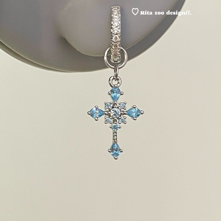 Minimalist Zircon Hoop Earrings Full Diamond Sparkling Pendant Cross Full Diamond Punk Sweet Cool Niche Earrings for Women