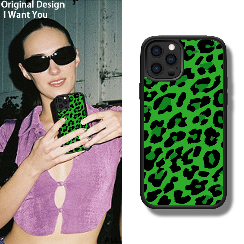 Suitable for iPhone 14/15/16 Apple 17 Pro Max Wildflower Green Leopard Print Soft Edge Anti-Fall Full-Cover Phone Case