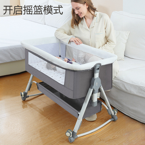 Crib newborn bed spliced ​​large bed baby rocking bed bb children's bed cradle bed multi-functional mobile foldable