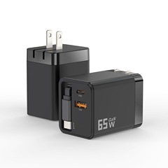 PD65Wストレッチライン充电ヘッド65W伸缩ラインA C充电器TYPE-C 65W二口ワイヤーアダプタ付き
