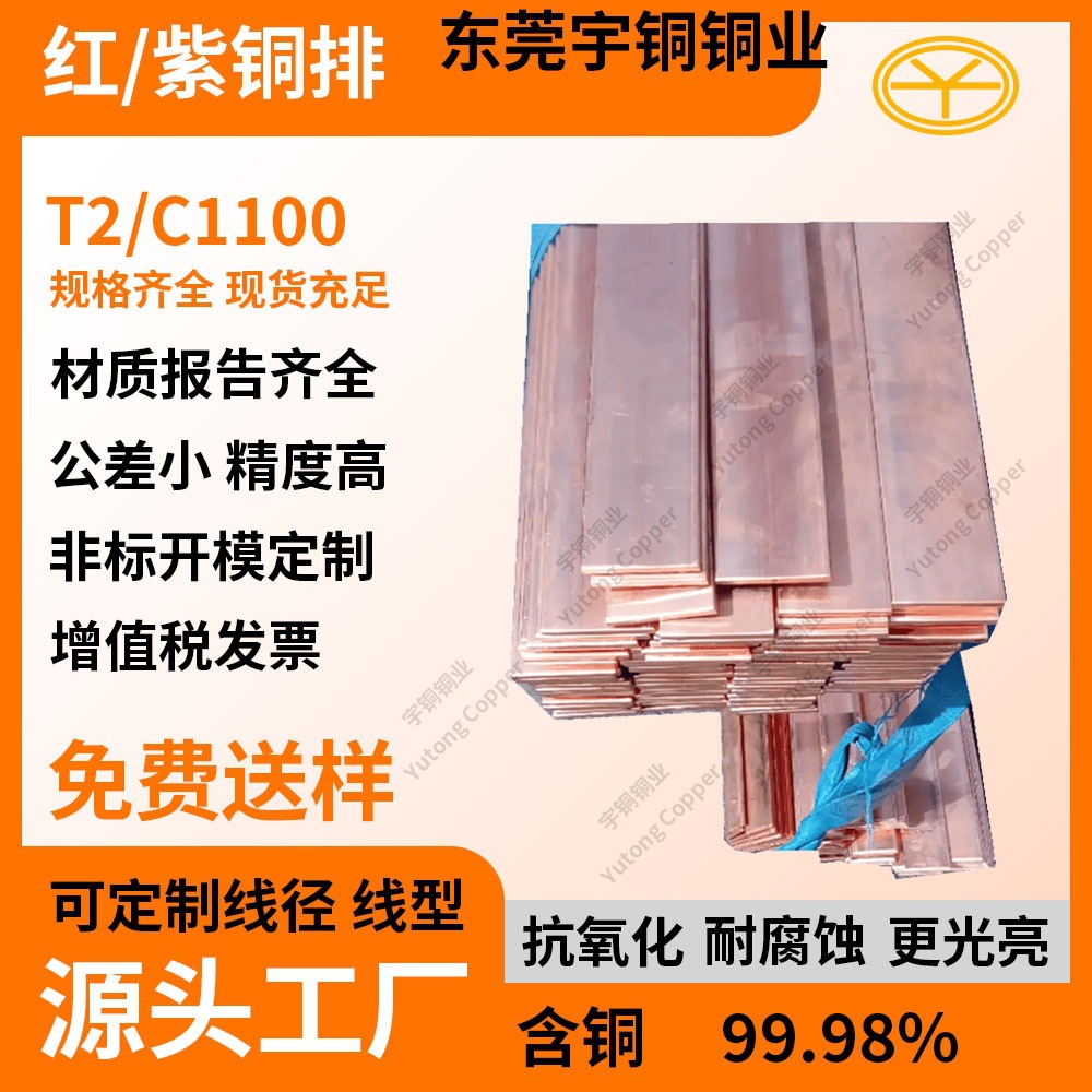 进口C1100紫铜排 环保 高导电 接地红铜排 无氧紫铜扁排