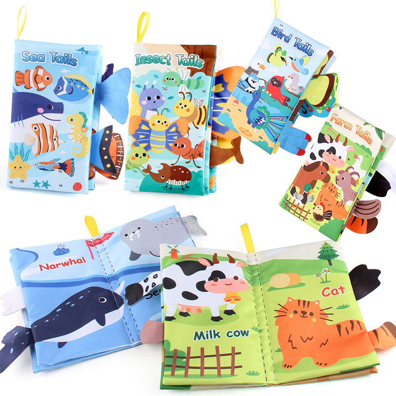 Bebés bebés educación temprana animal cola libro de tela animal marino libro de palma de mano animal forestal libro juguete