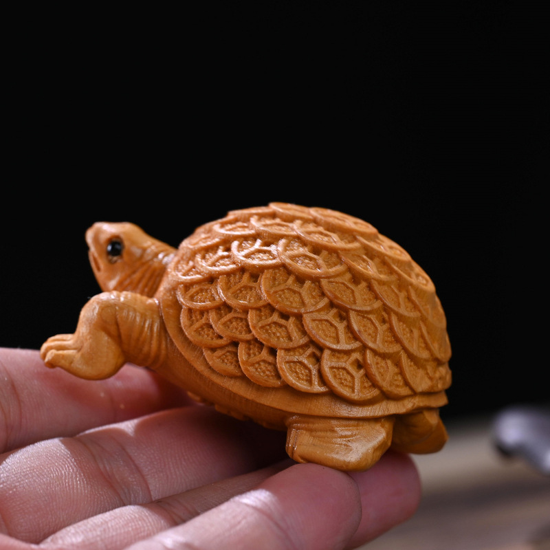 Thuja Lucky Money Turtle Longevity Turtle Solid Wood Carving Handle Piece Wen Play Green Sandalwood Chinese Rich World Ornaments