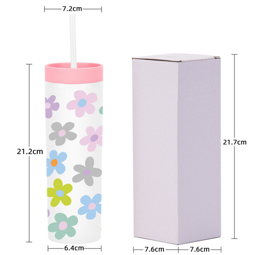 2024 cross-border new plastic straight cup with creative fashionable pattern and logo printable straw cup simple water cup