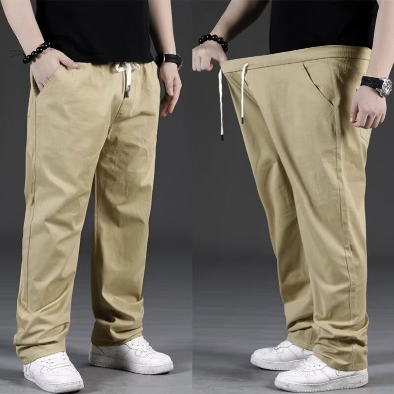 Plus Size Casual Pants Men Straight Loose Fat Pants Spring Summer Men's Plus Size Big Fat 100kg Long Pants
