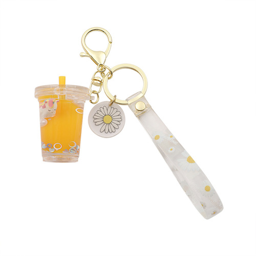 Creative Cartoon Unicorn Bottle Fruit Daisy Acrylic Cat Pearl Milk Tea Cute Car Keychain