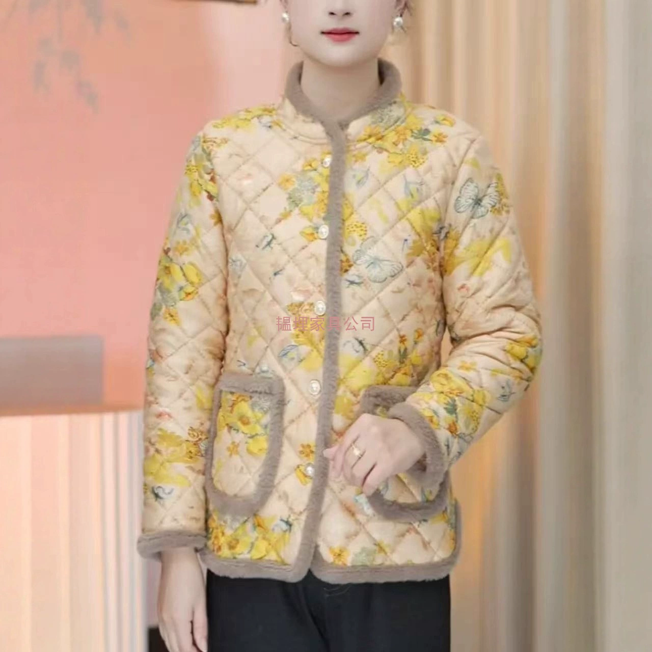 Winter fashionable keep warm down jacket for mother, for middle age, increased thickness, floral print