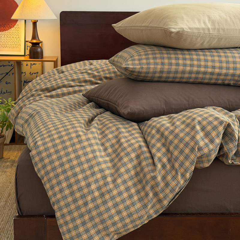 Plaid Cotton Bedding Set For Hotels And Guesthouses High Quality_voghion.com