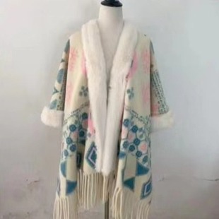 Factory direct national style fur collar shawl cashmere cloak niche retro warm scarf Yunnan tourism