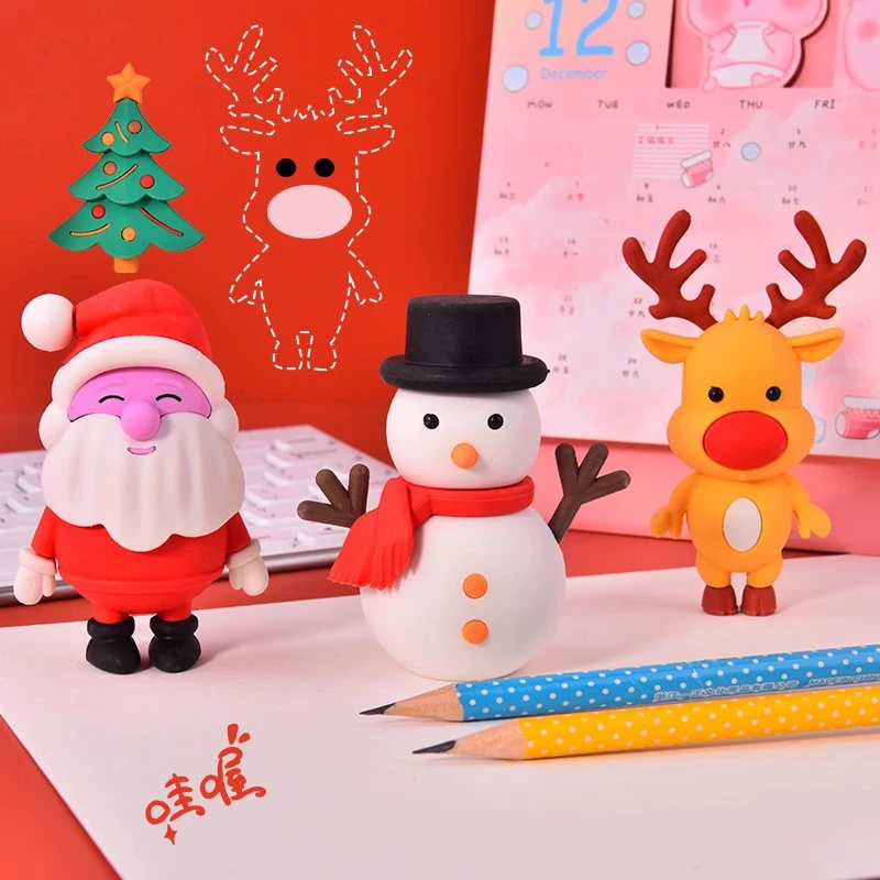Christmas cute eraser, removable stationery for elementary school students, constructor, toy