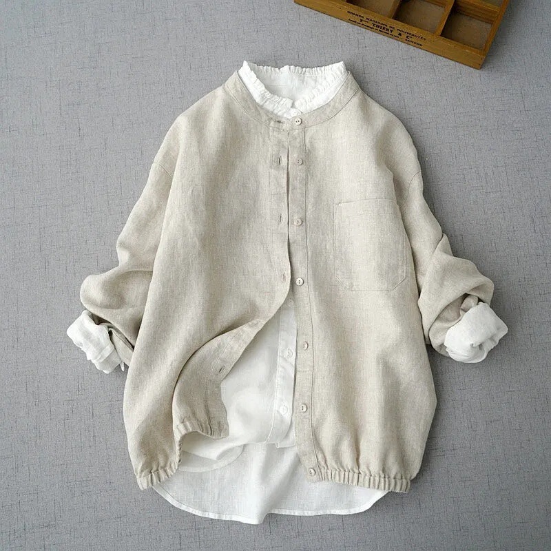 Exported to Japan Export Last Order Original Women's Clothing Big Brand Cut Off Tail Goods Pure Color Linen Shirt Versatile Long-Sleeved Top Trendy Exported to Japan Export Last Order Original Women's Clothing Big Brand Cut Off Tail Goods Pure Color Linen Shirt Versatile Long-Sleeved Top Trendy