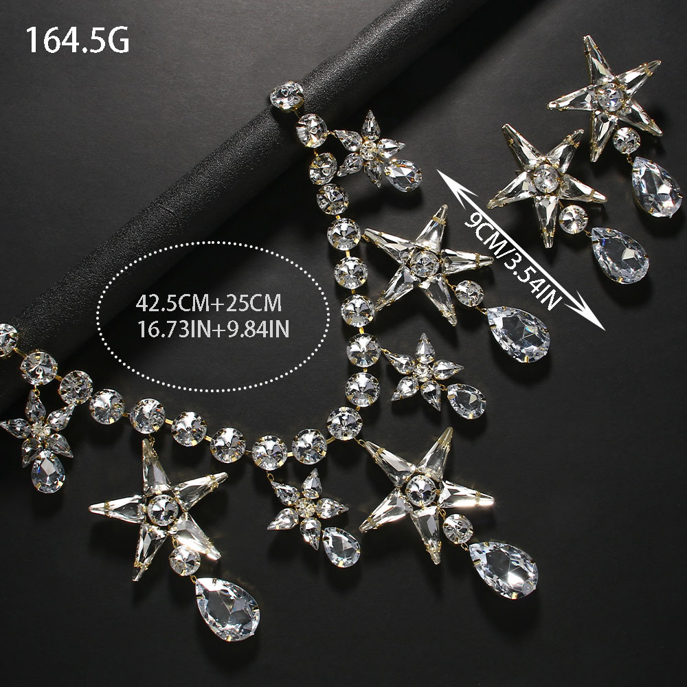 Nuevo collar de diamantes de imitación pendientes traje europeo y americano exagerado estrella de cinco puntas reina joyería conjunto