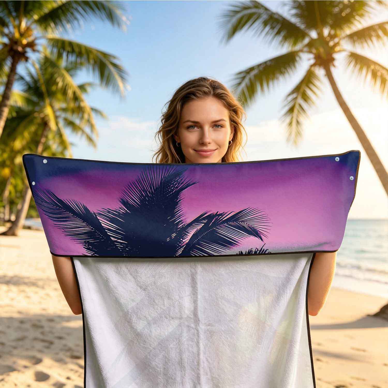 Printed bath towel and car seat cover 2-in-1, ultra-fine fiber outdoor beach and car dual-use universal seat cushion