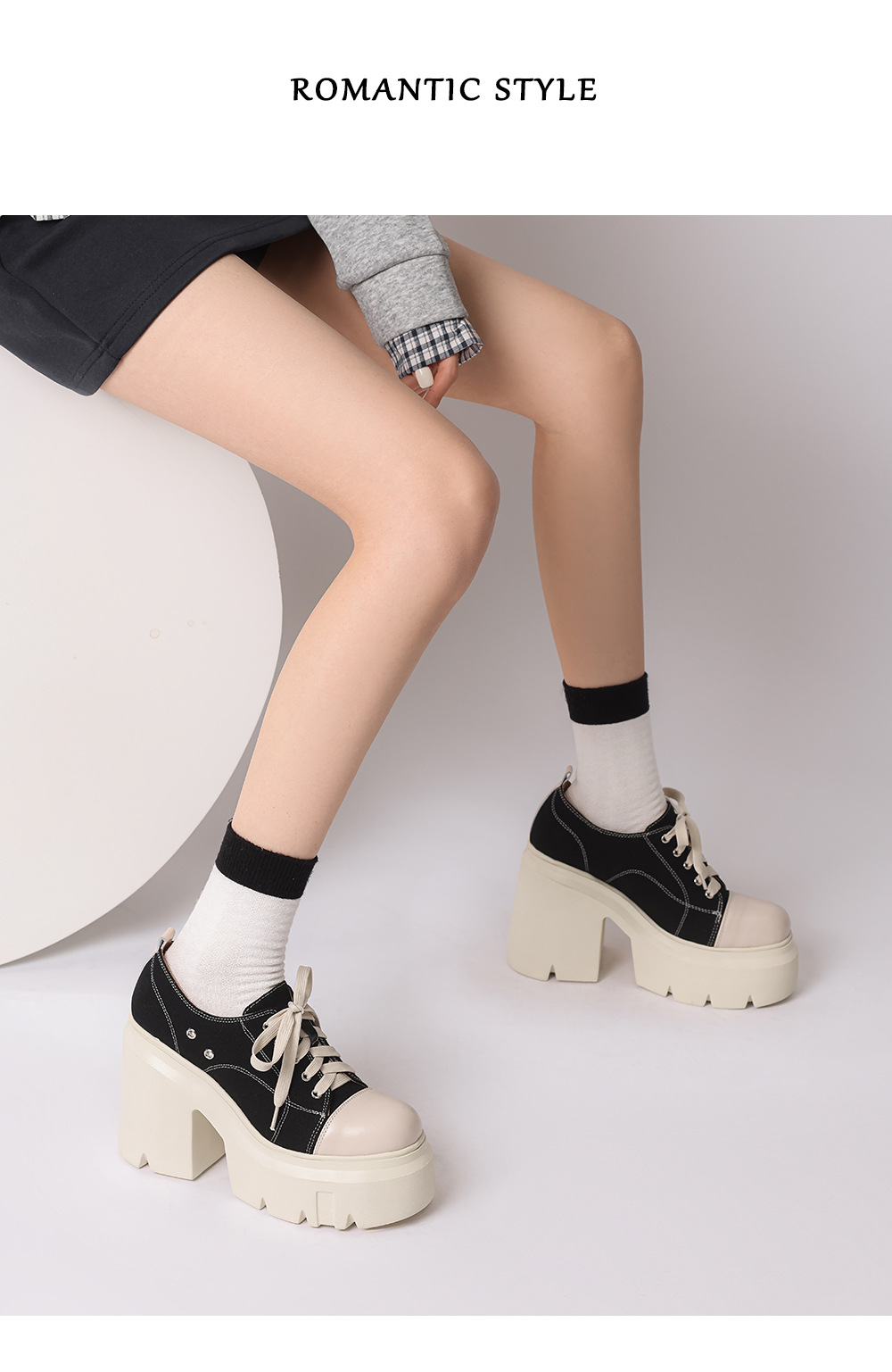 Giày thể thao nữ đế dày tăng chiều cao 12cm phối màu — Màu đen chi tiết 5