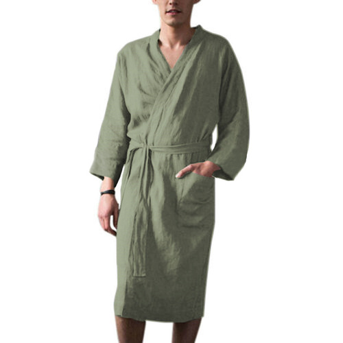 Amazon Men's Muslim Robe Spring Summer European and American Home Clothes Lazada Medium Length Seven-Sleeve Bath Robe