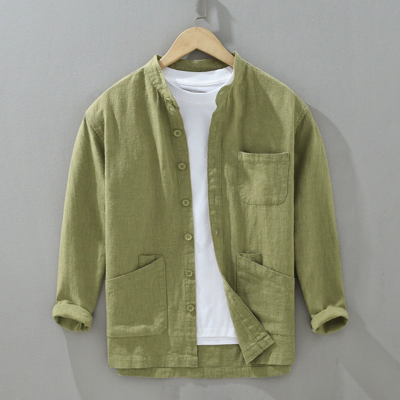 2326 мужские хлопчатобумажные рубашки с вертикальным вырезом весной и осенью повседневные ретро пальто с длинными рукавами свободная дышащая рубашка из рами большого размера