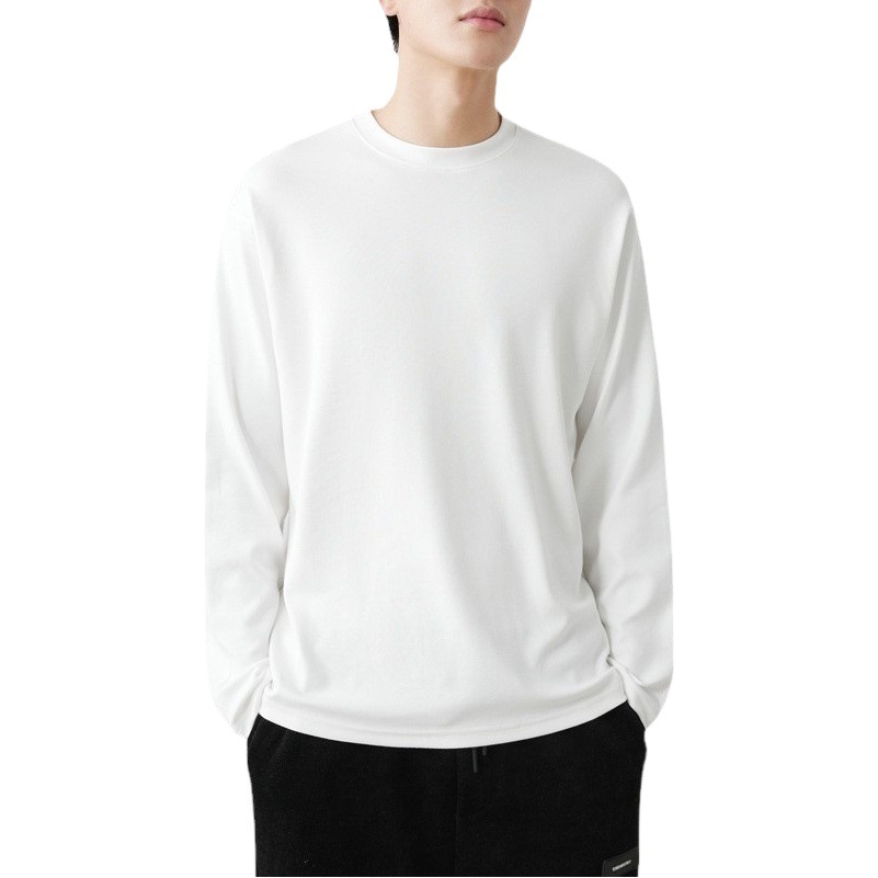 310gコーマ綿肌に優しい白厚手純綿長袖Tシャツメンズ2025春秋無地インナー重ね着シャツ