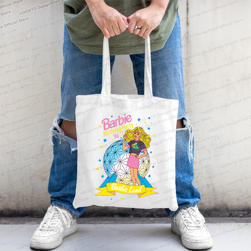 Barbie impreso bolsa de lona bolsa de hombro plegable bolsa estudiante bolso de moda bolso de compras transfronterizo comercio exterior