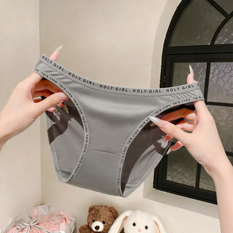 Popular cross-border foreign trade women's briefs, solid color with letter print, plus size, low-rise, skin-friendly, breathable, simple style for girls