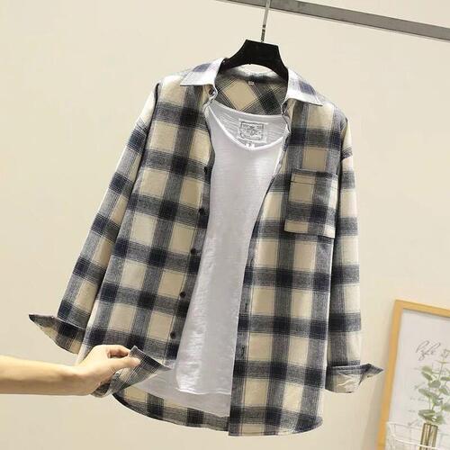 Clearance Bargain Grid Long-Sleeve Shirt for Men Loose Spring and Autumn Trendy Korean Version Shirt for Men Construction Site Workwear