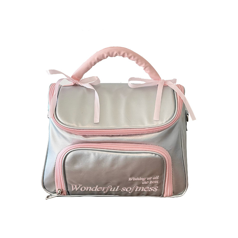 Bolsa de maquillaje de arco de corazón de niña portátil, bolsa de almacenamiento portátil, bolsa de lavado impermeable de gran capacidad