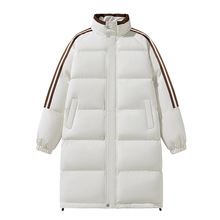 情侣中长款冬季加厚棉衣2024新款防风蓄热冬装外套条纹面包服