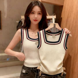 复古撞色设计打底针织背心女2026春夏季新款外穿修身显瘦百搭上衣