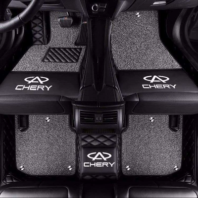 Modelə uyğun ayaqaltı — coverage car floor mats - tiggo-3x-with-car-logo-double-layer-black-gray