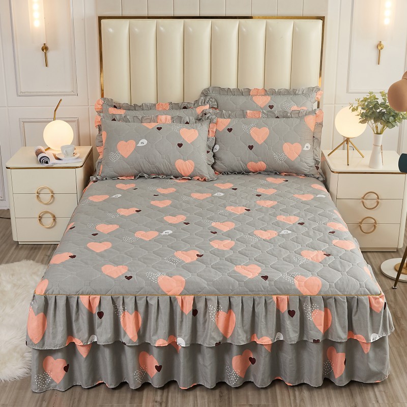 Transfronterizos encaje vestido de cama de estilo coreano encaje de algodón grueso cama de filamento molienda cama de acolchón polvo cubierta de cama al por mayor