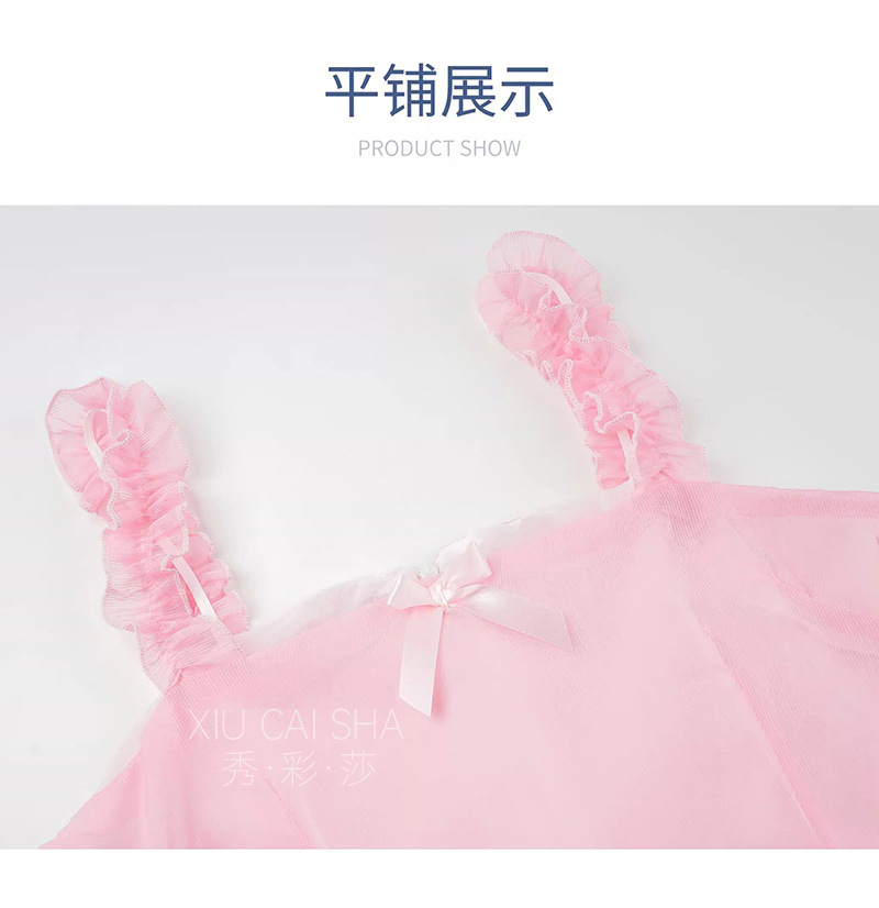 Maid Role-Play Lingerie Set with Deep V-Neck See-Through Camisole Dress, Apron, Panties and Bow Stockings — detail image 31