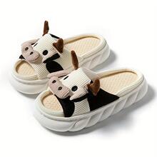 P 36486 Cow Print Non-slip Linen Slides ��ţ�Ʒ������������
