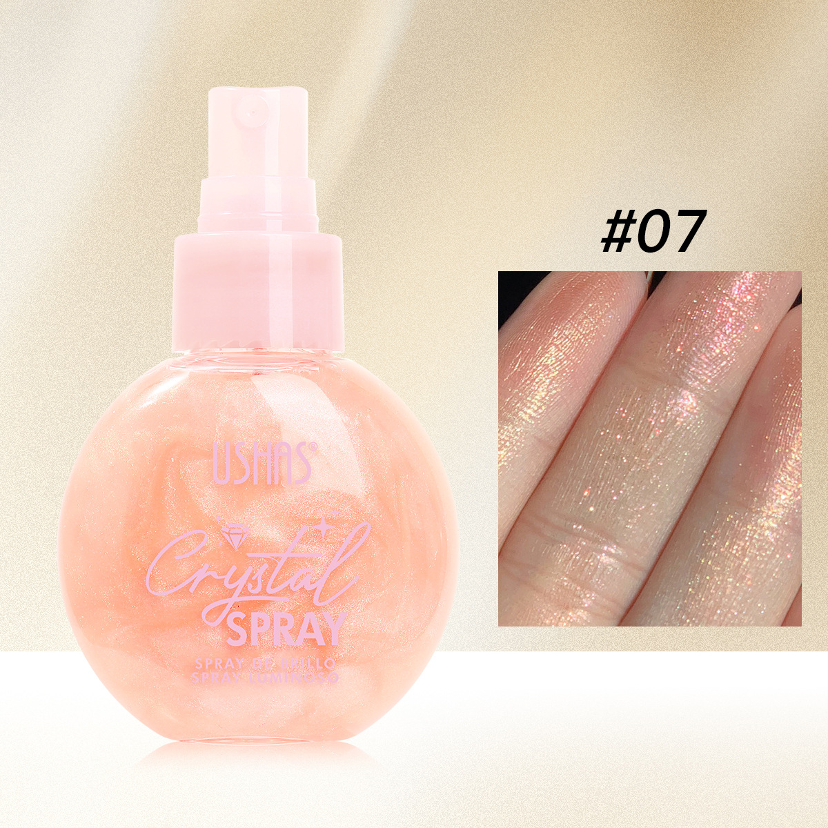 USHAS venta caliente líquido transfronterizo de alto brillo, hidratación y reparación de contenido neto de red de alto brillo spray al por mayor UC103A B