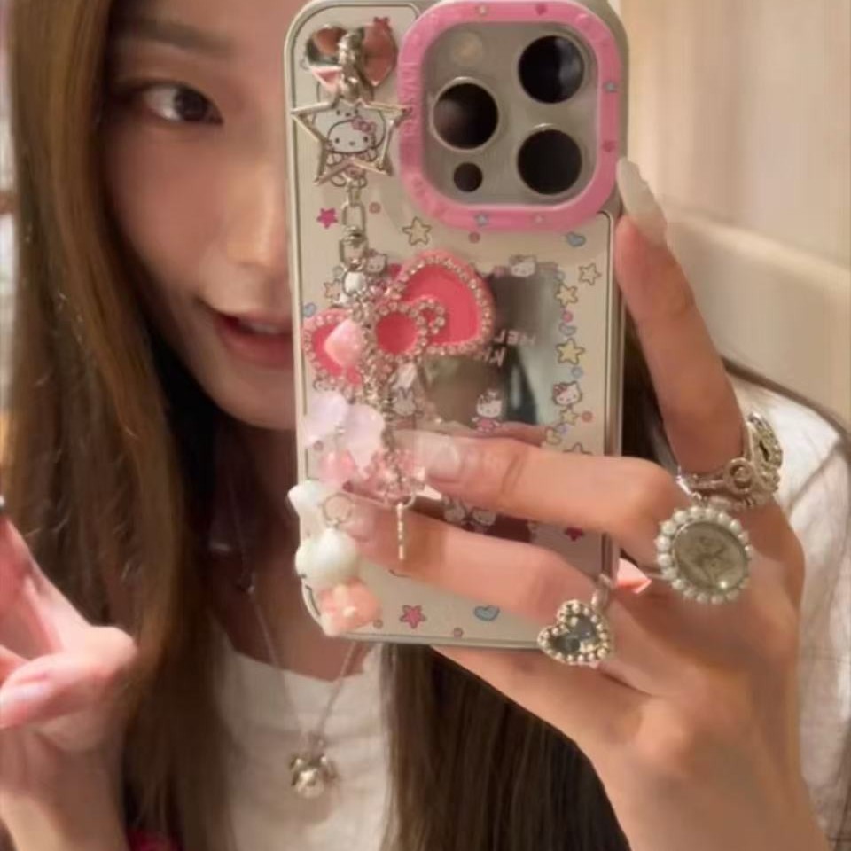 Sweet Cool Girl ins Mirror Bunny Adecuado para 16ProMax Colgante iphone14/13 Funda para teléfono móvil Apple 15 Nuevo