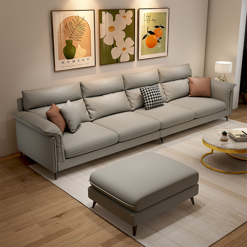 Spot sofá estilo crema sala de estar apartamento pequeño casa de alquiler de lujo ligero fila recta sofá de tela de tecnología de cuero minimalista italiano