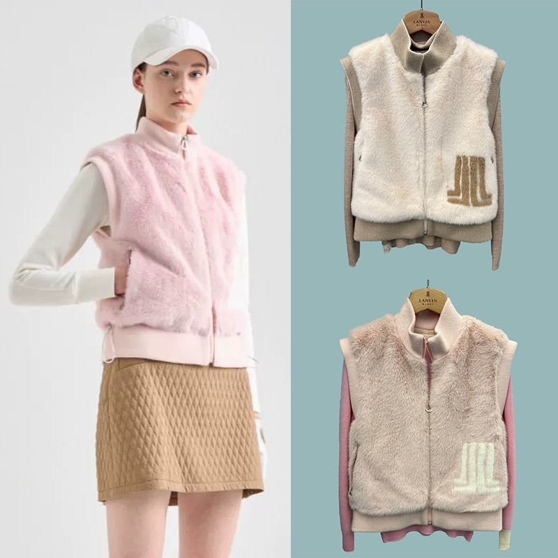 Korean Golf Autumn and Winter Women's Zipper Stand Collar Sleeveless Vest Top Sports Warm Windproof Plush Fashion Trend