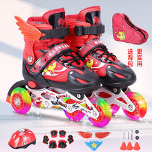 红色溜冰鞋三脚轮儿童初学者双排轮滑鞋四轮旱冰鞋男女童溜冰鞋