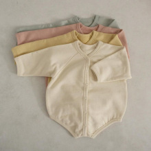 春秋款婴儿宝宝纯色棉卫衣开扣式连体衣长袖哈衣包屁衣送帽子