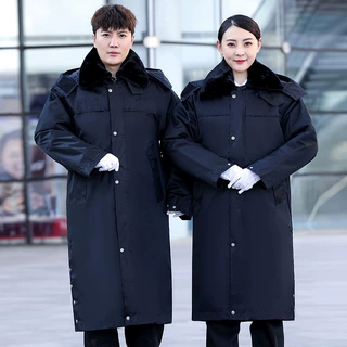 2023年冬季防寒上班工装安保物业冬长款棉衣劳保工作服加厚男女