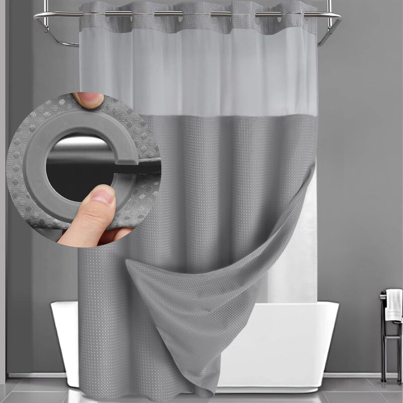 Cross-border hot sale hookless shower curtain suit double layer (with lining) detachable white waffle shower curtain Cross-border hot sale hookless shower curtain suit double layer (with lining) detachable white waffle shower curtain