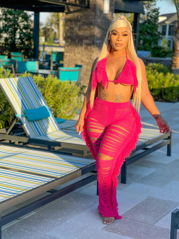 Women's Clothing summer new women's sexy tassel knitted pants suit_voghion.com