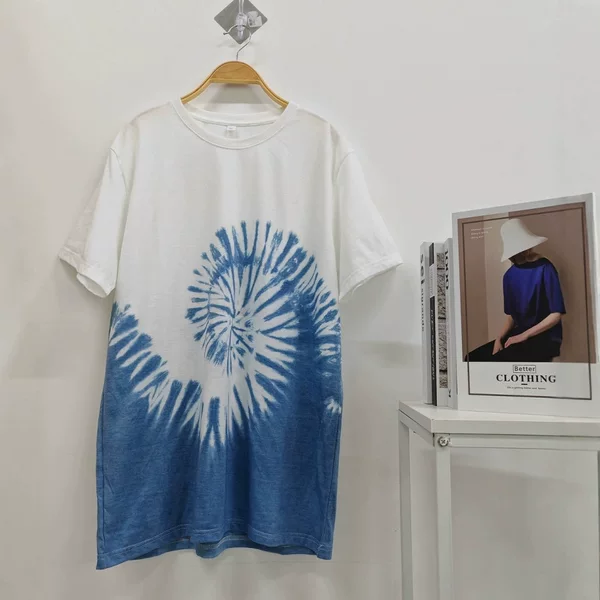 Spring and Summer New Pullover Crew Neck Short-Sleeve Plant-Dyed Blue Tie-Dye T-Shirt Handmade Yunnan Tie-Dye Unisex