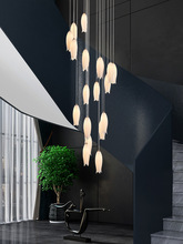 现代新中式旋转楼梯长吊灯复式别墅简约大气客厅陶瓷美式田园灯